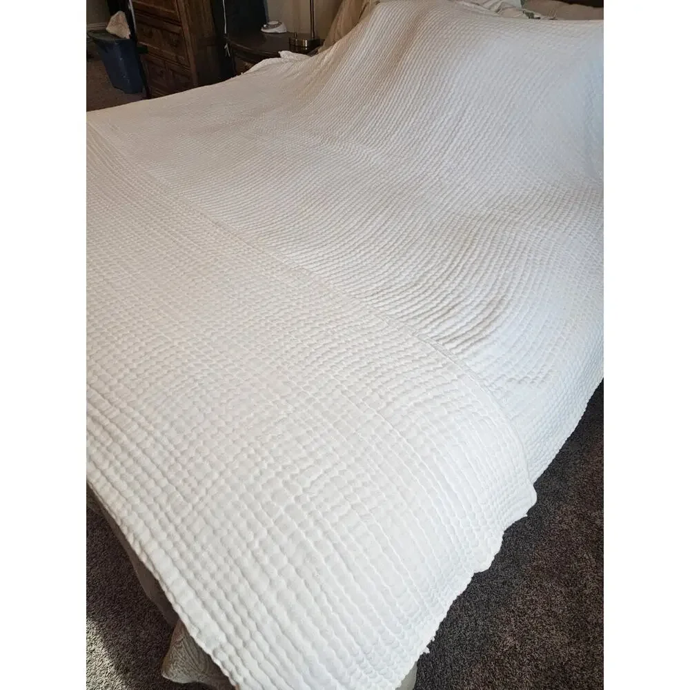 Anthropologie Reversible Airy Gauze White Queen Duvet Cover Fringe Edge Boho